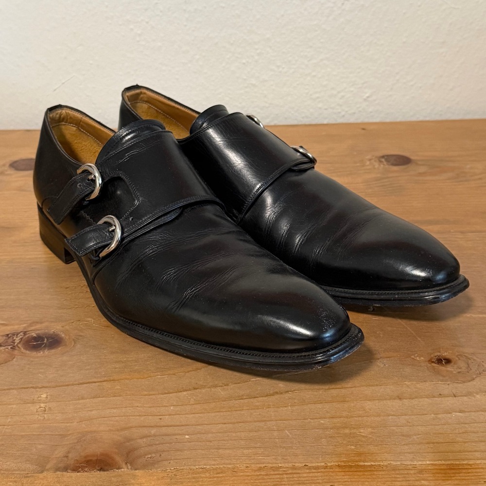 Stefano Branchini Black Leather Double Monk Strap Dress Shoes Italy Mens 10 2664